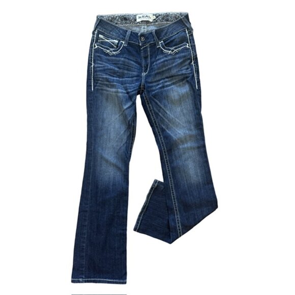 ARIAT π REAL Denim Mid Rise Bootcut Jeans Entwined Stitch Size 31L - Picture 2 of 15
